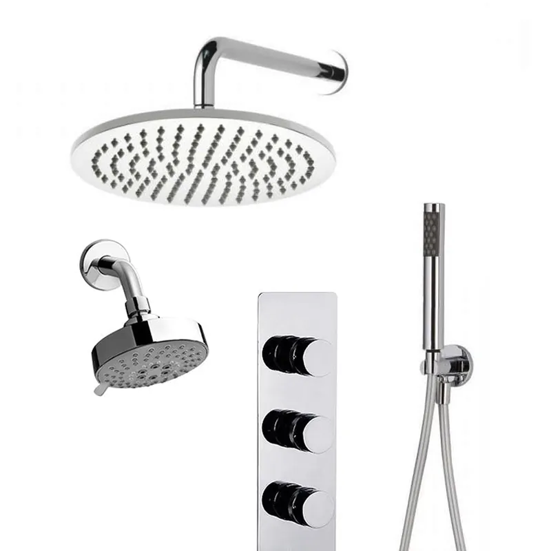 Direct From Factory FontanaShowers Designers Creative Luxury 10" Chrome Round Wall-Mounted Dual Shower Head Rainfall Shower System With Hand Shower and Triple Handle Mixer