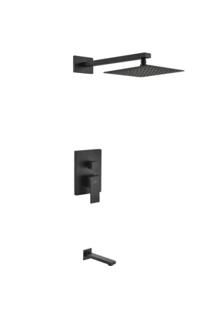 Kubebath Aqua Piazza 8" Matte Black Ceiling Mount Square and Tub Filler Rain Shower Set Factory Price