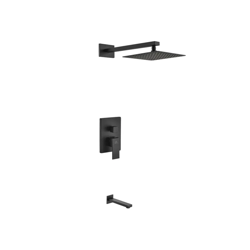 Kubebath Aqua Piazza 8" Matte Black Ceiling Mount Square and Tub Filler Rain Shower Set Factory Price