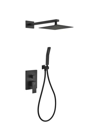 Kubebath Aqua Piazza 8" Matte Black Ceiling Mount Square and Handheld Rain Shower Set Reduced Price