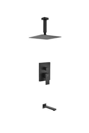 Kubebath Aqua Piazza 8" Matte Black Ceiling Mount Square With Tub Filler Rain Shower Set Trending