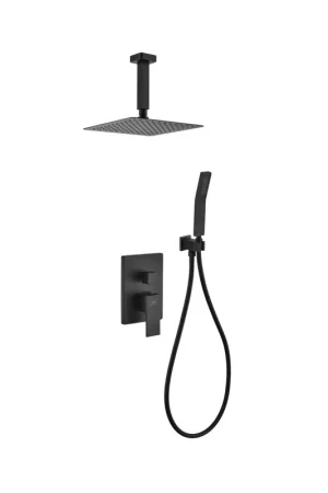 Kubebath Aqua Piazza 8" Matte Black Ceiling Mount Square With Handheld Rain Shower Set Best Choice