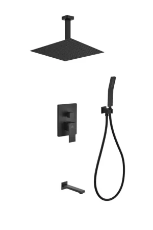 Factory Price Kubebath Aqua Piazza 12" Matte Black Ceiling Mount Square and Handheld With Tub Filler Rain Shower Set