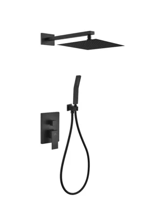 Kubebath Aqua Piazza 12" Matte Black Ceiling Mount Square and Handheld Rain Shower Set Direct From Manufacturer