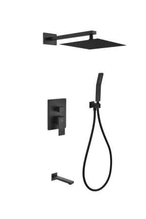 High Quality Kubebath Aqua Piazza 12" Matte Black Ceiling Mount Square With Handheld and Tub Filler Rain Shower Set