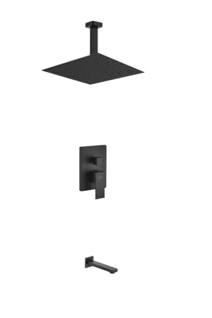 Kubebath Aqua Piazza 12" Matte Black Ceiling Mount Square and Tub Filler Rain Shower Must Have