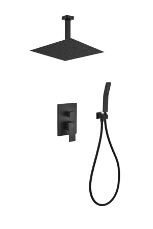 Kubebath Aqua Piazza 12" Matte Black Ceiling Mount Square and Handheld Rain Shower Set Trusted Brand