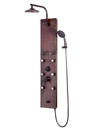 PULSE ShowerSpas Sedona 59" Hammered Copper Rain Shower Panel in Oil Rubbed Bronze Finish With 6-Silk Spray Body Jet and 5-Function Hand Shower Wholesale