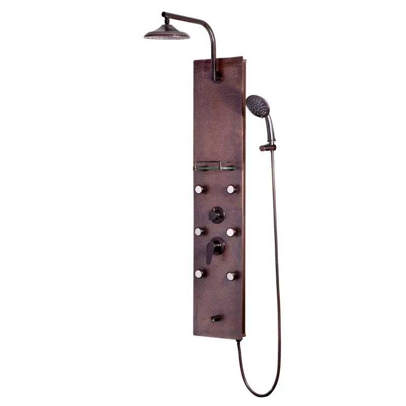 PULSE ShowerSpas Sedona 59" Hammered Copper Rain Shower Panel in Oil Rubbed Bronze Finish With 6-Silk Spray Body Jet and 5-Function Hand Shower Wholesale
