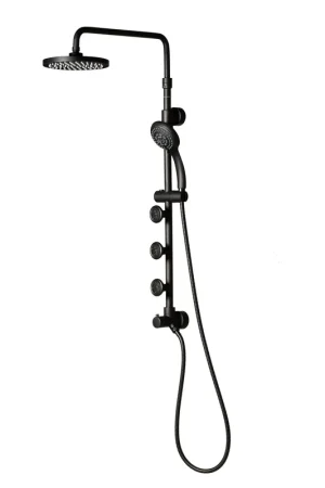 PULSE ShowerSpas Lanikai 1.8 GPM Rain Shower System in Matte Black Finish With 3-Power Spray Body Jet and 5-Function Hand Shower Hassle-Free Returns