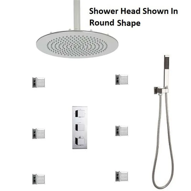Best Choice FontanaShowers Atlantic Creative Luxury 16" Large Chrome Square Ceiling Mounted Massage Shower System Without Water Powered LED Lights, 6-Jet Body Sprays and Hand Shower
