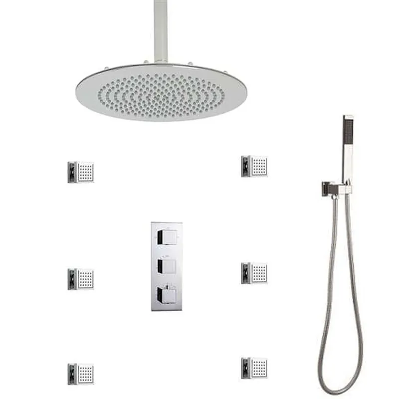 FontanaShowers Atlantic Creative Luxury 20" Large Chrome Round Ceiling Mounted Massage Shower System With Water Powered LED Lights, 6-Jet Body Sprays and Hand Shower Hot Deal