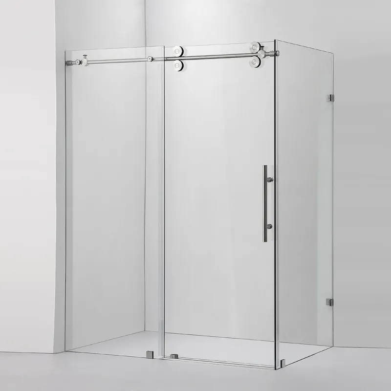 Vinnova Villena 60" x 78" Brushed Nickel Rectangle Single Sliding Frameless Shower Enclosure Same Day Shipping