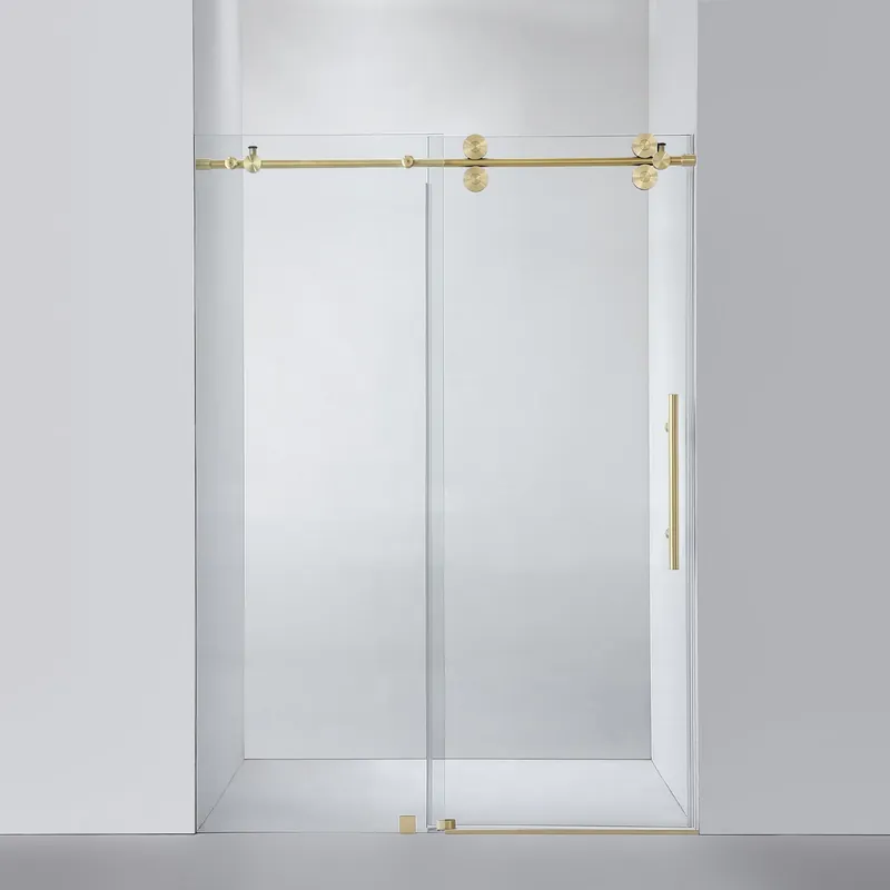 Vinnova Villena 52" x 78" Brushed Gold Single Sliding Frameless Shower Door Direct From Factory