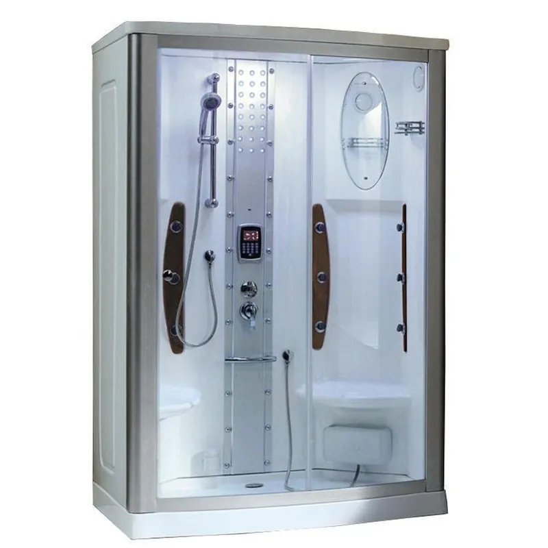 Mesa 54" x 35" x 85" Clear Tempered Glass Freestanding Walk In Steam Shower With Right-Side Door Configuration, 3kW Steam Generator and 12 Acupuncture Water Body Jets Money Back Guarantee
