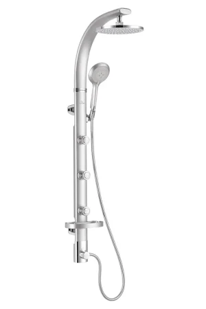 Super Sale PULSE ShowerSpas Bonzai 2.5 GPM Rain Shower System in Silver Aluminum Finish With 3-Body Jet and 5-Function Hand Shower