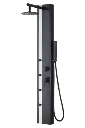 PULSE ShowerSpas Eclipse 57" Rain Shower Panel 2.5 GPM in Matte Black and Brushed Stainless Steel Finish With 4-Body Jet and Handheld Shower Flash Sale