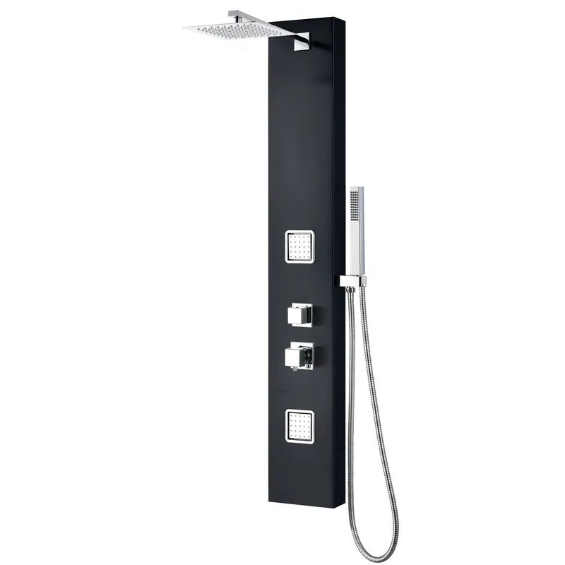 ALFI Brand ABSP65B Black Aluminum Rectangle Shower Panel With 2 Body Sprays and Rain Shower Head Worldwide Shipping