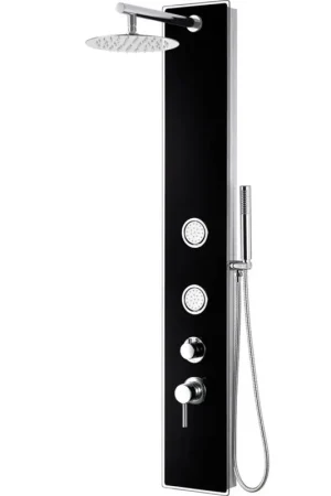 Time-Limited ALFI Brand ABSP55B Black Glass Rectangle Shower Panel With 2 Body Sprays and Rain Shower Head