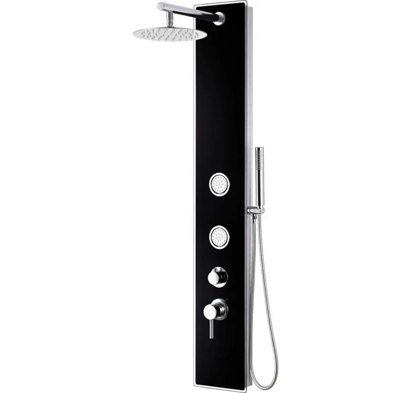 Time-Limited ALFI Brand ABSP55B Black Glass Rectangle Shower Panel With 2 Body Sprays and Rain Shower Head