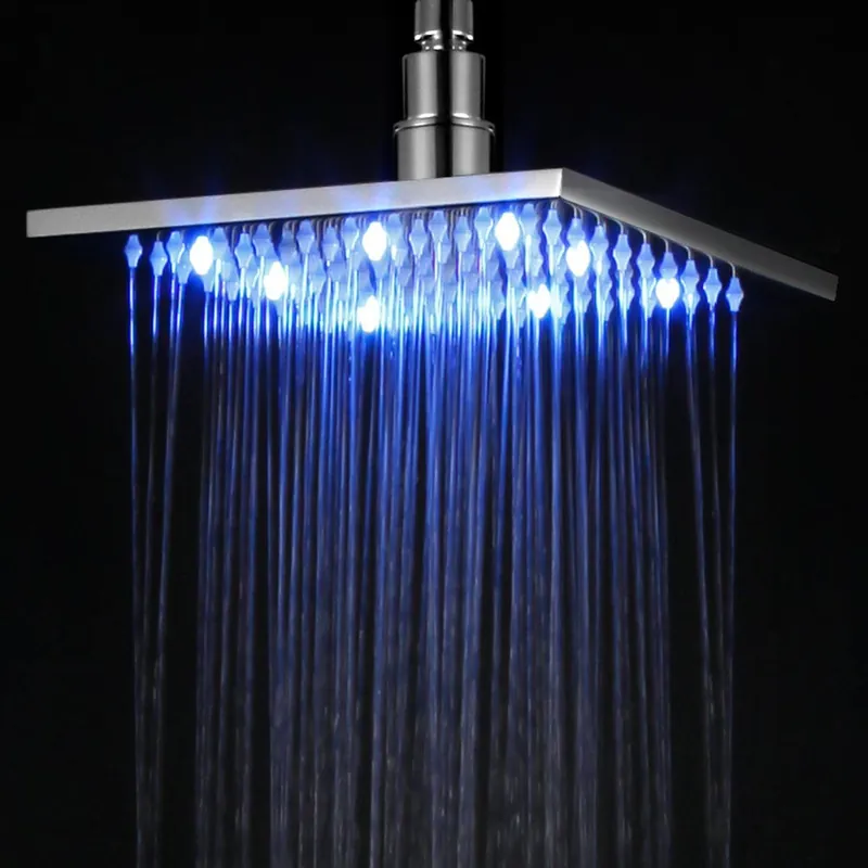 Fresh Stock ALFI Brand LED8S-PC 8" Square Polished Chrome Wall or Ceiling Mounted Multi Color LED Rain Brass Shower Head