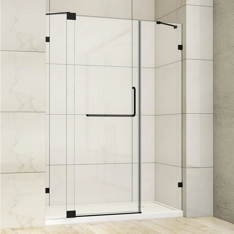 Vinnova Milano 60" x 72" Matte Black In-line Hinged Frameless Shower Door With Fixed Glass on Both Sides One Day Deal