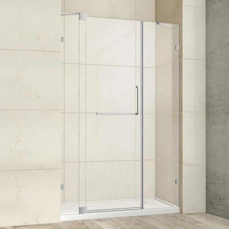 Best Seller Vinnova Milano 48" x 72" Brushed Nickel In-line Hinged Frameless Shower Door With Fixed Glass on Both Sides