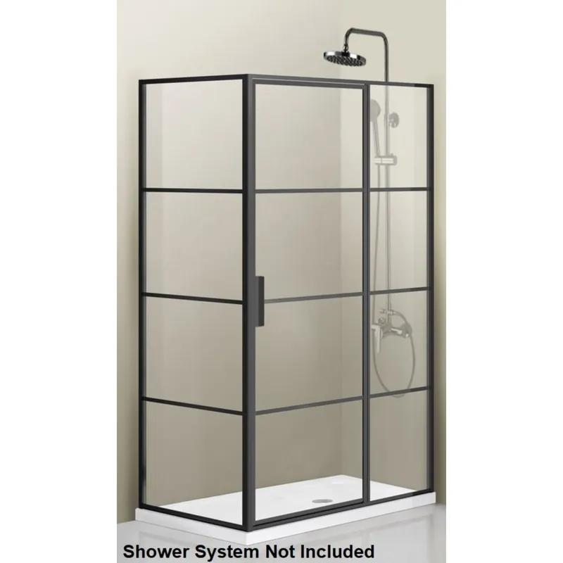 Vinnova Sondrio 48" x 76" Matte Black Rectangle In-line Pivot Door Framed Shower Enclosure With Side panel Final Sale