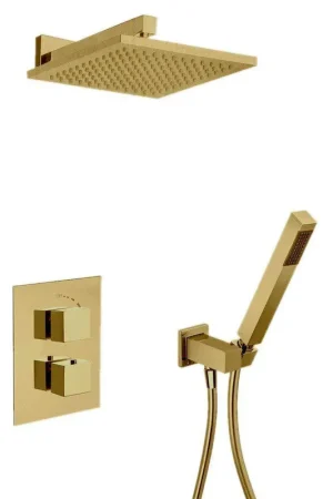 LaToscana Quadro Matt Gold Thermostatic Shower Kit With Handheld Shower High Quality