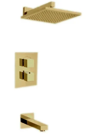 Clearance LaToscana Quadro Matt Gold Thermostatic Tub & Shower Kit