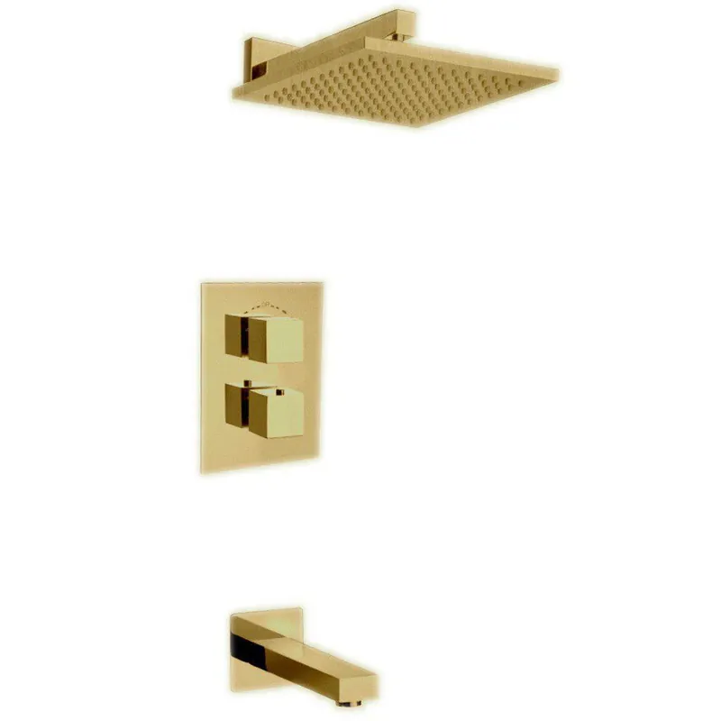 Clearance LaToscana Quadro Matt Gold Thermostatic Tub & Shower Kit