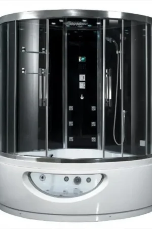 No Minimum Order Platinum 59" x 59" x 89" Two-Person Black Framed Round Corner Steam Shower With Dual Sliding Doors Jetted Tub & LED Chromatherapy Lighting