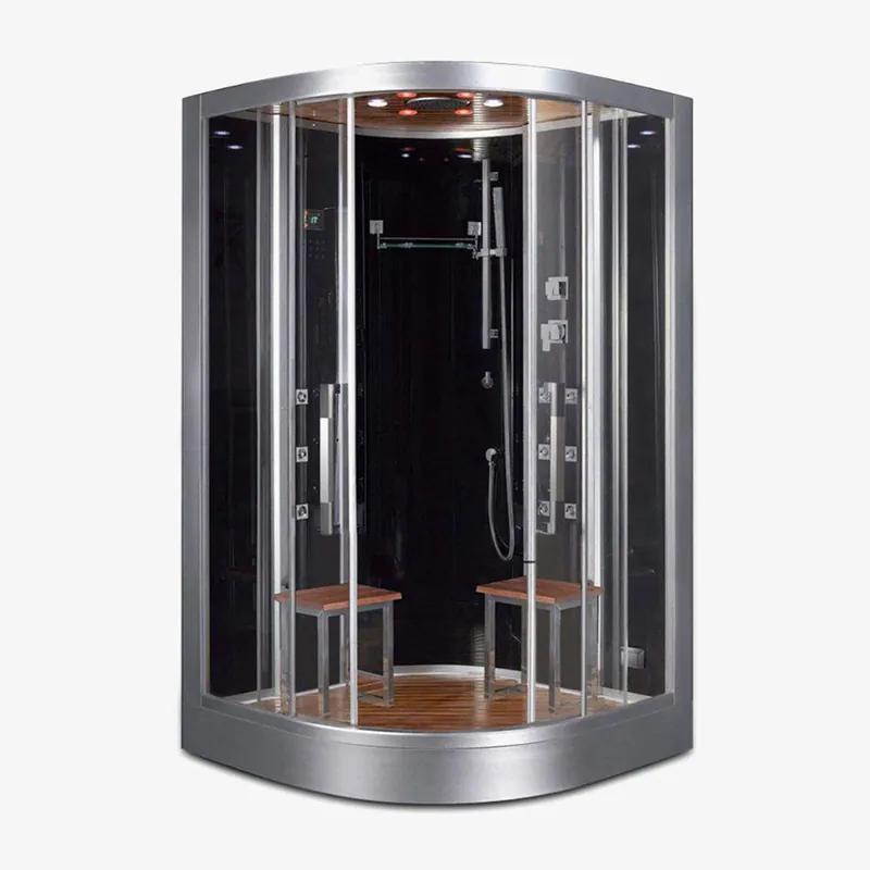 Platinum 47" x 47" x 89" Two-Person Black Framed Round Walk-In Steam Shower With Dual Sliding Doors 12 Massage Jets & LED Chromatherapy Lighting Fresh Stock