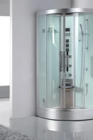 Platinum 39" x 39" x 89" One-Person White Framed Round Walk-In Steam Shower With Dual Sliding Doors 6 Massage Jets & LED Chromatherapy Lighting Free Returns