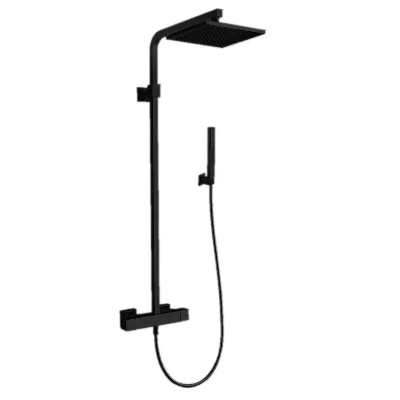 Place Order LaToscana Shower Line Matt Black Shower Column With Thermostatic Mixer & Wall-Mounted Shower Holder
