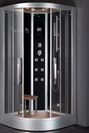 Mega Sale Platinum 39" x 39" x 89" One-Person Black Framed Round Walk-In Steam Shower With Dual Sliding Doors 6 Massage Jets & LED Chromatherapy Lighting