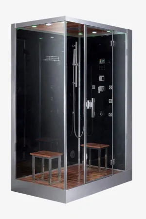 Platinum 59" x 35" x 89" Two-Person Black Framed Rectangle Walk-In Steam Shower With Right Handed Control Panel Configuration Hinged Door 6 Massage Jets & LED Chromatherapy Lighting Popular