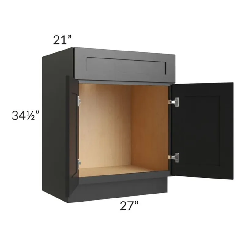 Reduced Price RTA Onyx Black Shaker 27" Vanity Sink Base Cabinet with 1 Decorative End Panel