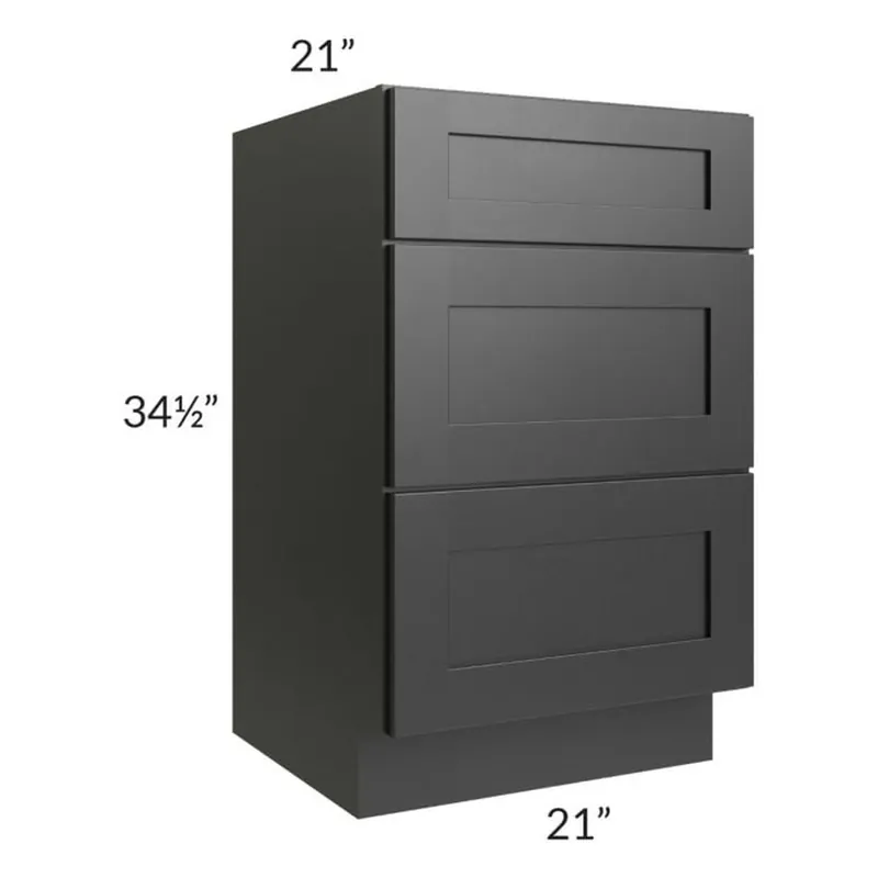 Top Rated RTA Onyx Black Shaker 21" Vanity Three Drawer Base Cabinet with 2 Decorative End Panels