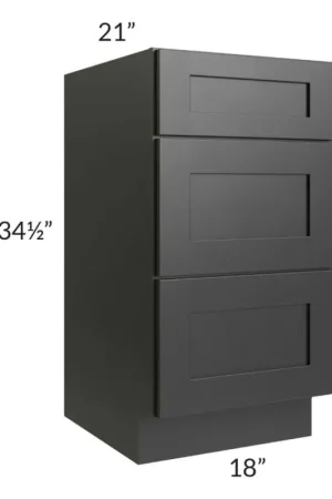 Authentic RTA Onyx Black Shaker 18" Vanity Three Drawer Base Cabinet with 2 Decorative End Panels