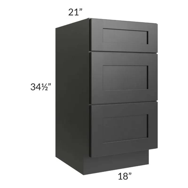 Authentic RTA Onyx Black Shaker 18" Vanity Three Drawer Base Cabinet with 2 Decorative End Panels