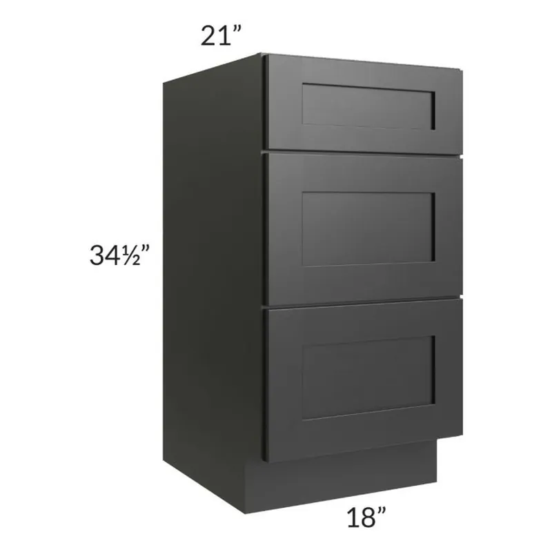 No Minimum Order RTA Onyx Black Shaker 18" Vanity Three Drawer Base Cabinet