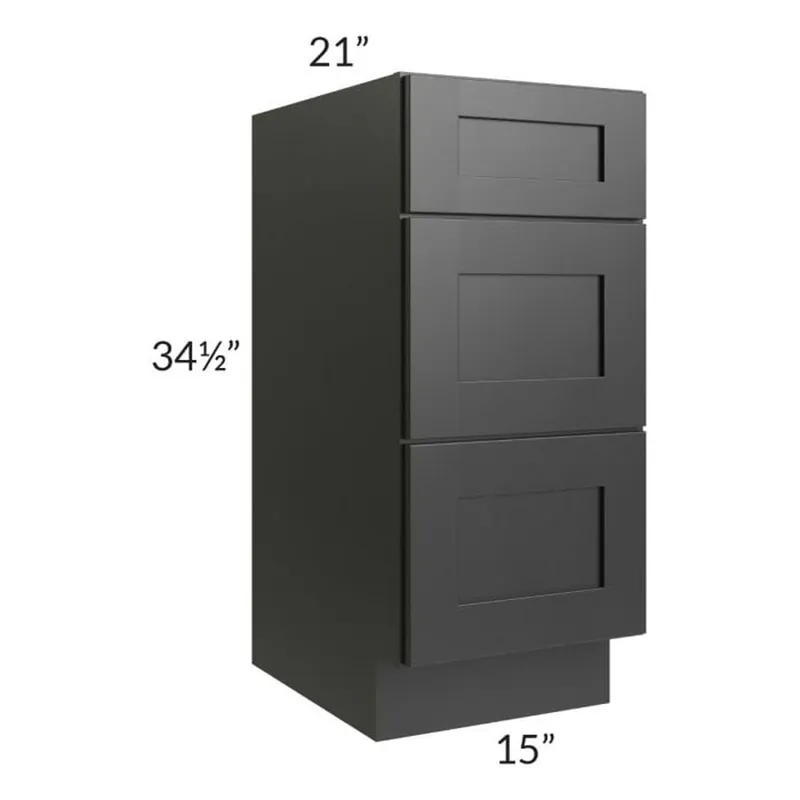RTA Onyx Black Shaker 15" Vanity Three Drawer Base Cabinet with 1 Decorative End Panel Best Price