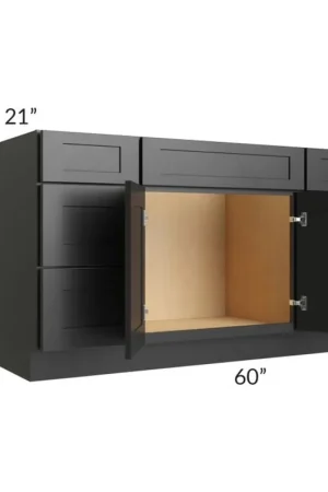 Affordable RTA Onyx Black Shaker 60" 6-Drawer 2-Door Vanity Sink Base Cabinet