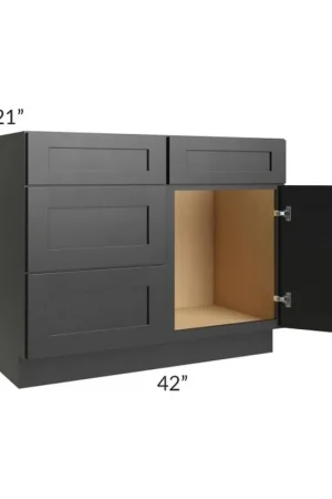 Authentic RTA Onyx Black Shaker 42" Vanity Sink Base Cabinet (Drawers on Left) with 2 Decorative End Panels