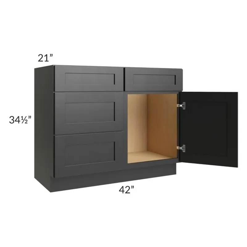 Authentic RTA Onyx Black Shaker 42" Vanity Sink Base Cabinet (Drawers on Left)