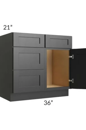While Supplies Last RTA Onyx Black Shaker 36" Vanity Sink Base Cabinet (Drawers on Left) with 1 Decorative End Panel