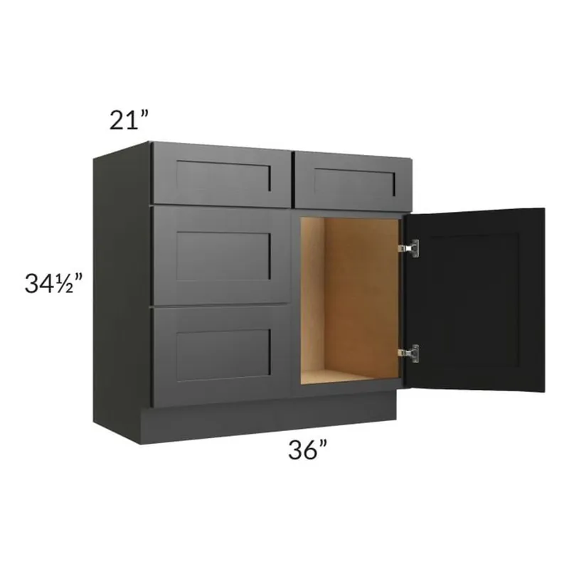 While Supplies Last RTA Onyx Black Shaker 36" Vanity Sink Base Cabinet (Drawers on Left) with 1 Decorative End Panel
