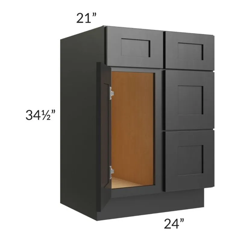 RTA Onyx Black Shaker 24" Vanity Sink Base Cabinet (Drawers on Right) Best Price