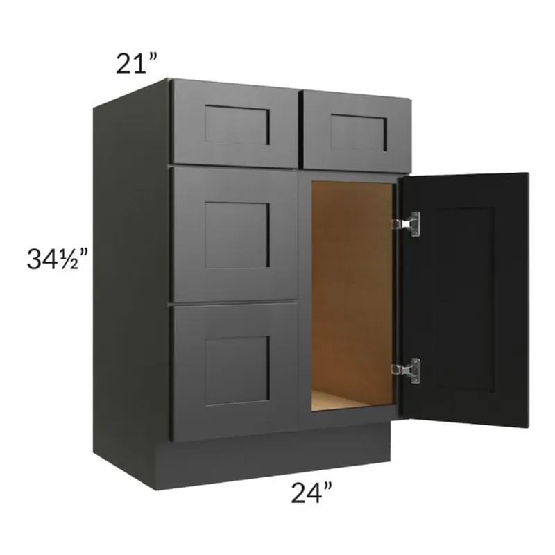 RTA Onyx Black Shaker 24" Vanity Sink Base Cabinet (Drawers on Left) Time-Limited